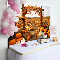 Lofaris Toile de fond d'automne champ de citrouilles et feuilles, rustique pour Halloween Thanksgiving et fête de la récolte