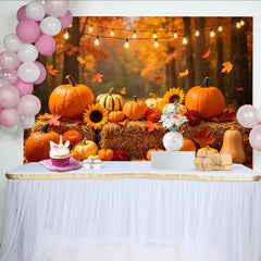 Lofaris Toile de fond d'automne avec citrouilles tournesols et feuilles d'érable, magnifique décor de récolte pour studio photo ou fête