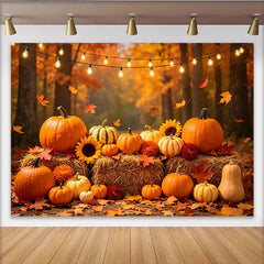 Lofaris Toile de fond d'automne avec citrouilles tournesols et feuilles d'érable, magnifique décor de récolte pour studio photo ou fête