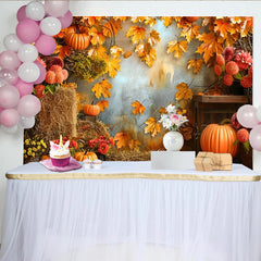 Lofaris Toile de fond de photographie d'automne avec citrouilles et feuilles, décor de récolte rustique pour studio photo