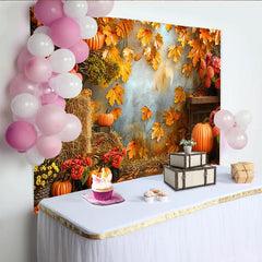 Lofaris Toile de fond de photographie d'automne avec citrouilles et feuilles, décor de récolte rustique pour studio photo