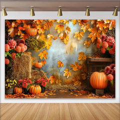 Lofaris Toile de fond de photographie d'automne avec citrouilles et feuilles, décor de récolte rustique pour studio photo