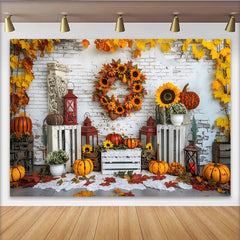 Lofaris Toile de fond d'automne rustique avec citrouilles et tournesols, arrière-plan de récolte pour photographie et décorations de fête