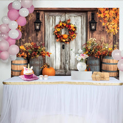 Lofaris Toile de fond d'automne rustique avec citrouilles et feuilles, élégant décor de ferme pour séance photo et célébration