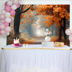 Lofaris Toile de fond de photographie paysage d'automne brumeux avec arbres et feuilles oranges, naturel pour studio photo et portrait