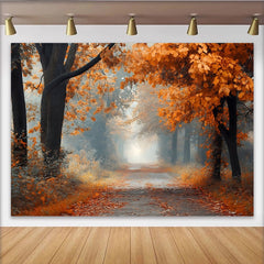 Lofaris Toile de fond de photographie paysage d'automne brumeux avec arbres et feuilles oranges, naturel pour studio photo et portrait