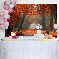 Lofaris Magnifique toile de fond de photographie paysage d'automne avec feuilles rouges, arrière-plan naturel brumeux pour studio photo