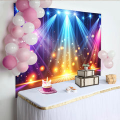 Lofaris Toile de fond de photographie lumières de scène dynamiques avec spots colorés et bokeh étincelant, véritable arrière-plan de fête