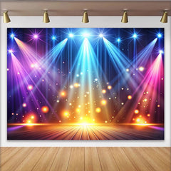 Lofaris Toile de fond de photographie lumières de scène dynamiques avec spots colorés et bokeh étincelant, véritable arrière-plan de fête
