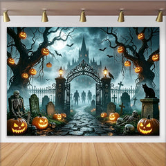 Lofaris Toile de fond d'Halloween avec citrouilles et château hanté, arrière-plan mystérieux pour fête et studio photo