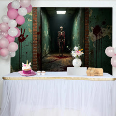 Lofaris Toile de fond d'Halloween squelette et couloir hanté, sombre décor effrayant pour fête ou studio photo