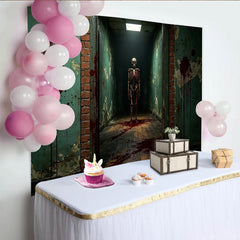 Lofaris Toile de fond d'Halloween squelette et couloir hanté, sombre décor effrayant pour fête ou studio photo