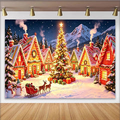 Lofaris Toile de fond de Noël village enneigé maisons en pain d'épices, magnifique décor d'hiver pour célébration festive et studio photo
