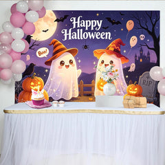 Lofaris Toile de fond d'Halloween pour enfants, avec fantômes mignons et citrouilles, arrière-plan de fête pour studio photo