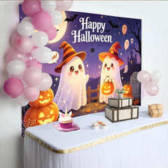 Lofaris Toile de fond d'Halloween pour enfants, avec fantômes mignons et citrouilles, arrière-plan de fête pour studio photo