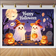 Lofaris Toile de fond d'Halloween pour enfants, avec fantômes mignons et citrouilles, arrière-plan de fête pour studio photo