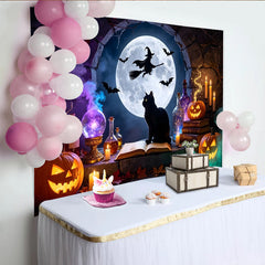Lofaris Toile de fond d'Halloween pleine lune sorcière et citrouilles, décor de nuit mystérieuse pour fête ou studio photo