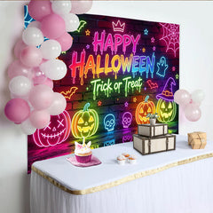 Lofaris Toile de fond Halloween néon citrouilles et fantômes, arrière-plan lumineux pour fête d'horreur et studio photo