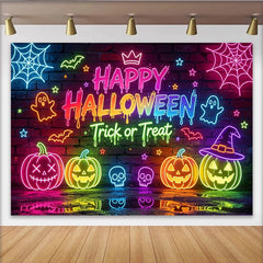 Lofaris Toile de fond Halloween néon citrouilles et fantômes, arrière-plan lumineux pour fête d'horreur et studio photo