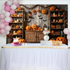 Lofaris Toile de fond d'Halloween avec citrouilles sculptées et chauves-souris, magnifique décor de fête pour célébration d'automne
