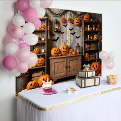 Lofaris Toile de fond d'Halloween avec citrouilles sculptées et chauves-souris, magnifique décor de fête pour célébration d'automne