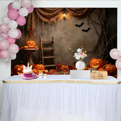 Lofaris Toile de fond de Halloween avec citrouilles lumineuses et chauves-souris, magnifique arrière-plan pour fête d'automne et studio photo