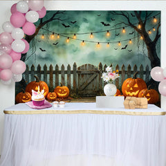 Lofaris Toile de fond d'Halloween avec citrouilles sculptées et chauves-souris volantes, ambiance mystérieuse pour décor de fête