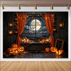 Lofaris Toile de fond de Halloween avec citrouilles lumineuses et pleine lune, arrière-plan effrayant pour décoration de fête et studio photo