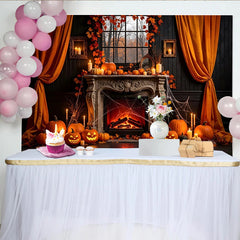 Lofaris Toile de fond d'Halloween avec cheminée citrouilles et toiles d'araignée, décor effrayant pour soirée à thème et studio photo