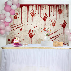 Lofaris Toile de fond de photographie d'horreur mur délabré avec empreintes rouges, arrière-plan effrayant pour studio ou fête à thème