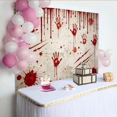 Lofaris Toile de fond de photographie d'horreur mur délabré avec empreintes rouges, arrière-plan effrayant pour studio ou fête à thème