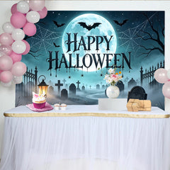 Lofaris Toile de fond d'Halloween avec lune, chauves-souris et cimetière brumeux, superbe arrière-plan de fête pour studio photo
