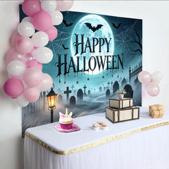 Lofaris Toile de fond d'Halloween avec lune, chauves-souris et cimetière brumeux, superbe arrière-plan de fête pour studio photo
