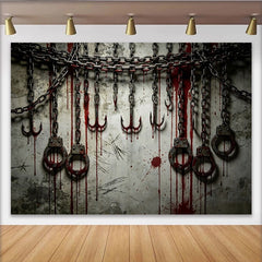 Lofaris Toile de fond de photographie d'horreur avec chaînes et crochets, décor macabre pour studio et événement sombre