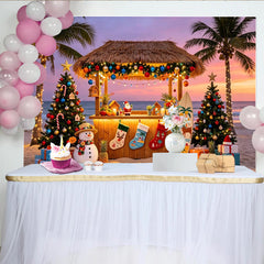 Lofaris Toile de fond de Noël tropicale avec plage et palmiers, magnifique arrière-plan de fête exotique pour studio photo