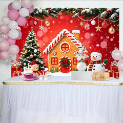 Lofaris Toile de fond de Noël avec maison en pain d'épices et bonhomme de neige, décor hivernal pour célébrations et séances photo