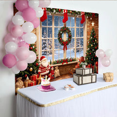 Lofaris Toile de fond de Noël enneigée avec sapins et cadeaux, magnifique arrière-plan hivernal pour studio photo et fête