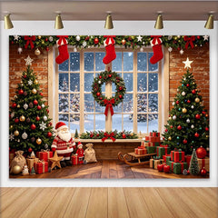 Lofaris Toile de fond de Noël enneigée avec sapins et cadeaux, magnifique arrière-plan hivernal pour studio photo et fête