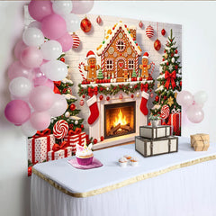 Lofaris Scène de Noël avec maison en pain d'épices et sapins décorés, décor festif pour studio photo et fêtes de fin d'année