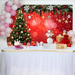Lofaris Toile de fond de Noël festive avec sapin décoré et cadeaux, magnifique arrière-plan hivernal pour studio photo et fête