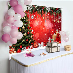 Lofaris Toile de fond de Noël festive avec sapin décoré et cadeaux, magnifique arrière-plan hivernal pour studio photo et fête