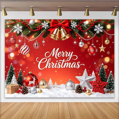 Lofaris Toile de fond de Noël rouge Joyeux Noël avec branches de sapin, magnifique décor festif pour célébrations de fin d'année