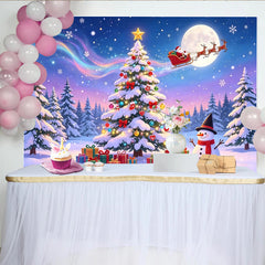 Lofaris Toile de fond de Noël magique avec sapin enneigé et Père Noël, magnifique décor hivernal pour fête de fin d'année