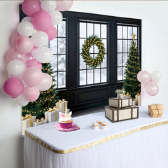 Lofaris Toile de fond de Noël élégante avec sapins illuminés et cadeaux, magnifique arrière-plan pour fête hivernale