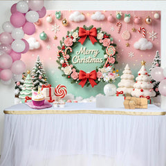 Lofaris Toile de fond de Noël Joyeux Noël pastel avec guirlande et sapins, décor festif pour studio photo et fête d'hiver