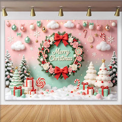 Lofaris Toile de fond de Noël Joyeux Noël pastel avec guirlande et sapins, décor festif pour studio photo et fête d'hiver