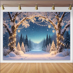 Lofaris Toile de fond de Noël avec arbres enneigés et lumières scintillantes, arrière-plan féerique pour photographie d'hiver