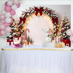 Lofaris Toile de fond de Noël enneigée avec nœuds rouges et baies, magnifique décor festif pour studio photo et fête d'hiver