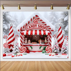Lofaris Toile de fond de Noël magasin de bonbons enneigé et festif, magnifique arrière-plan d'hiver pour studio photo et fête