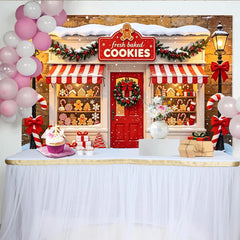 Lofaris Toile de fond de Noël magasin de biscuits et pain d'épices, magnifique décor festif pour photographie d'hiver